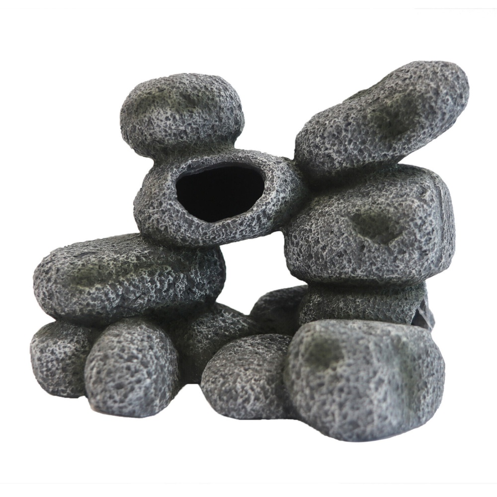 Aquarium Vivarium Fish Tank Ornament Decoration, Grey Pebble Stack 19cm